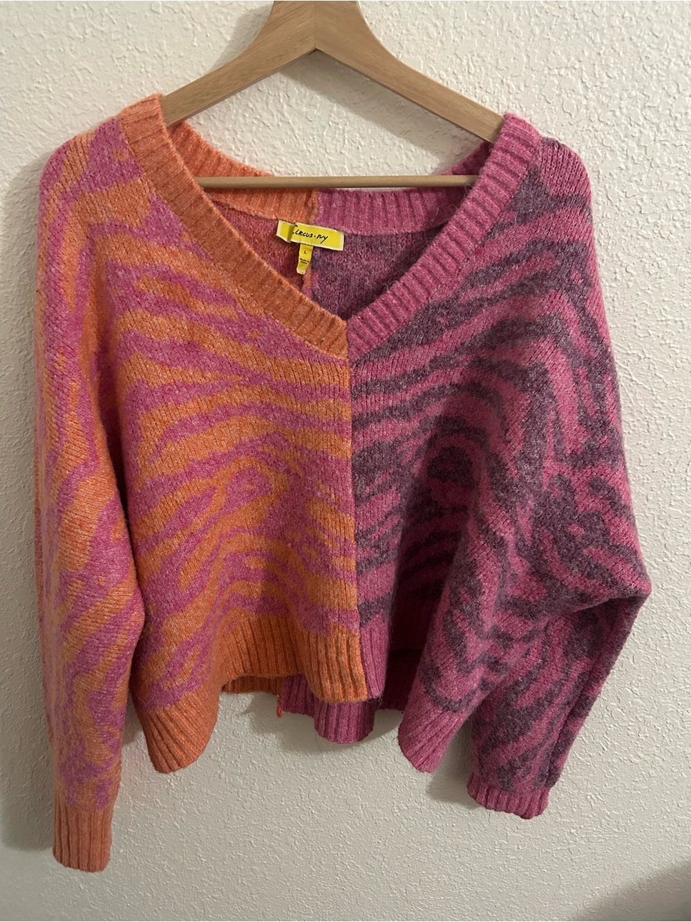 Circus Ny Colorblock Zebra Knit Sweater - Pink & Orange